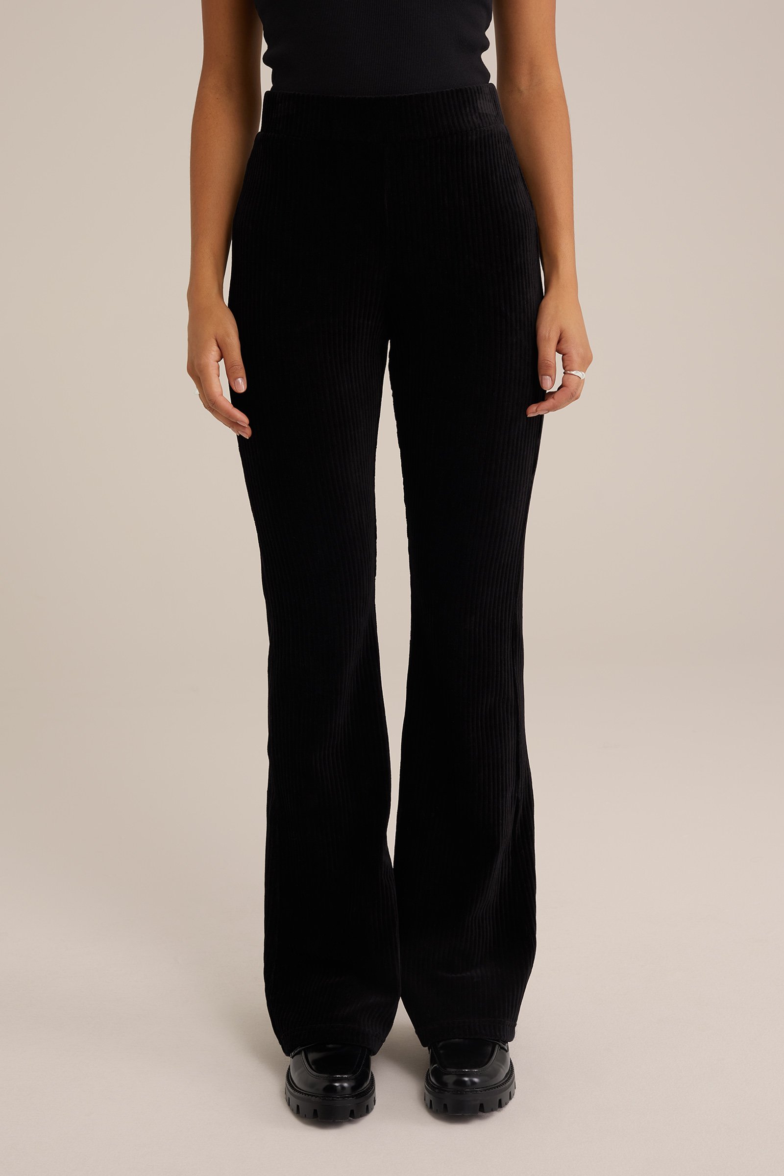 flared legging van ribstof WE Fashion Zwart
