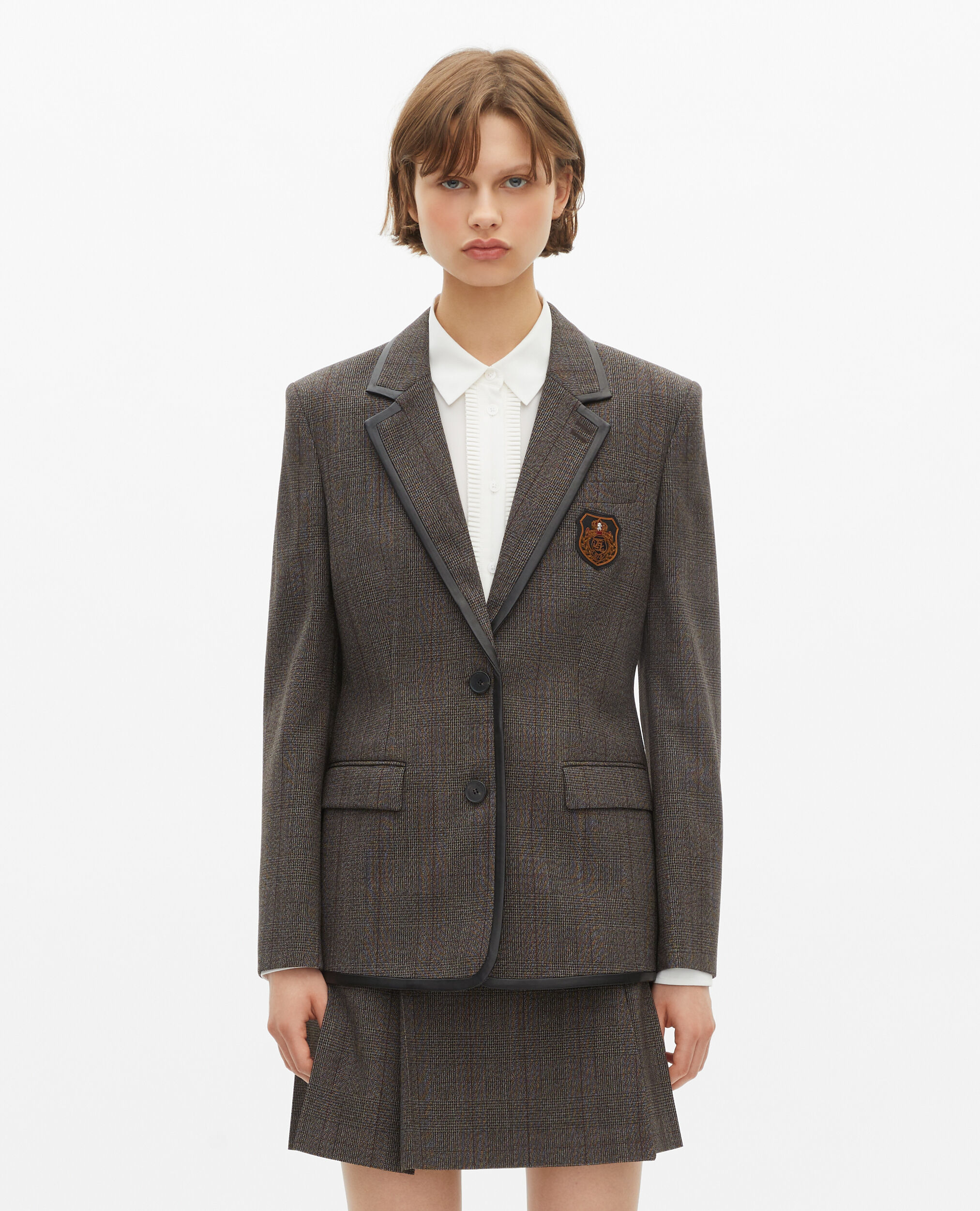 Veste Prince de Galles en laine marron