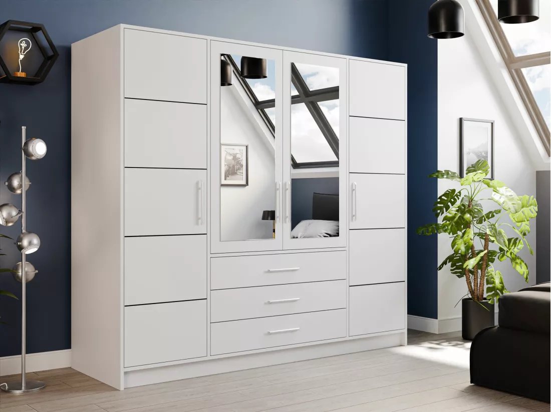 Armoire Dortivu 112, Blanc, 200x196x58cm, Portes d'armoire: Avec des charnières