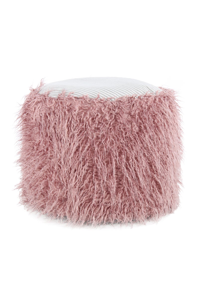 Poef, bont poef kruk, modern roze/grijs, rond, Ø 45 cm