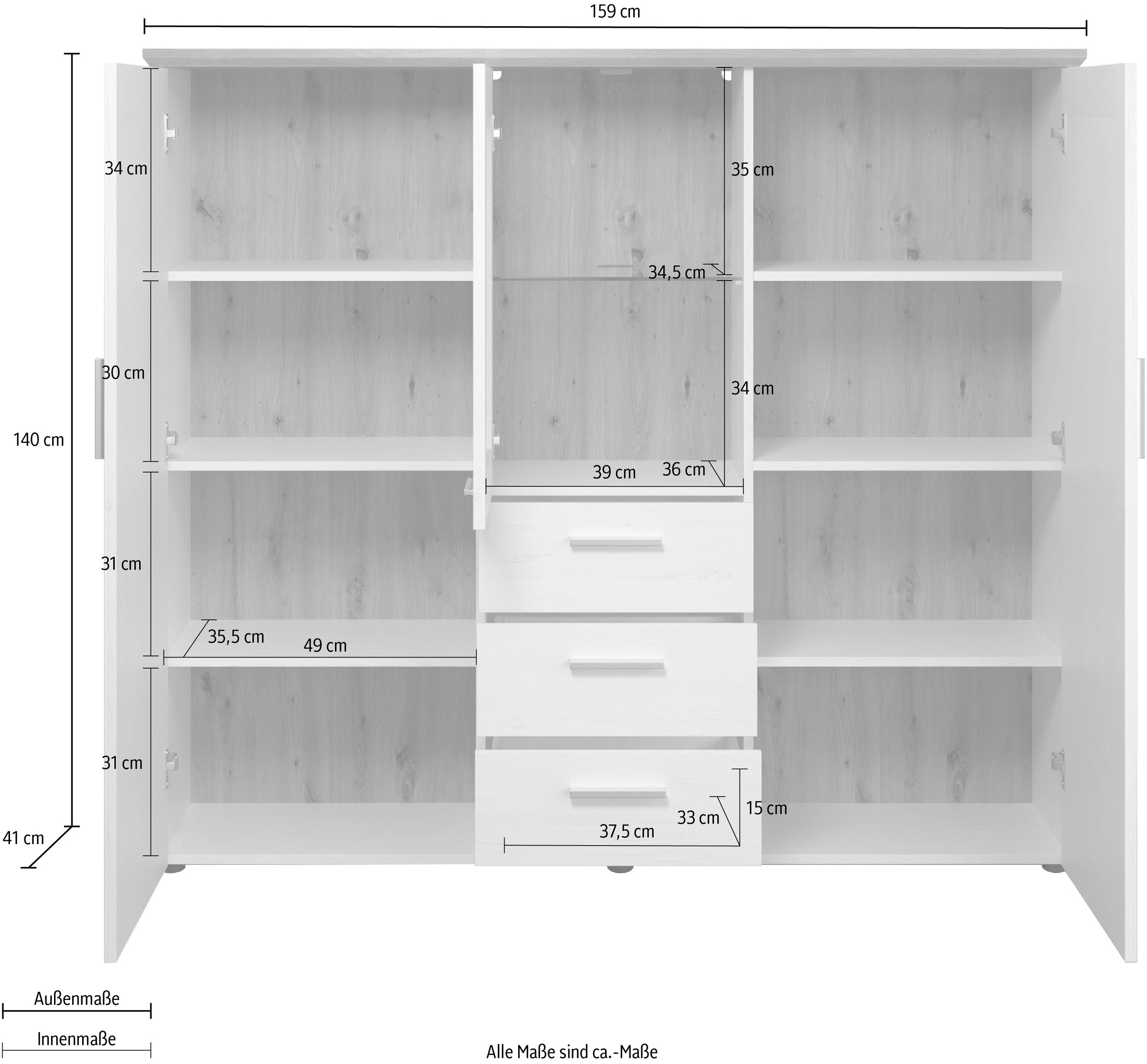 Home affaire Highboard »Nybro« Vitrine, wechselseitig montierbarer Türanschlag, Breite 159 cm