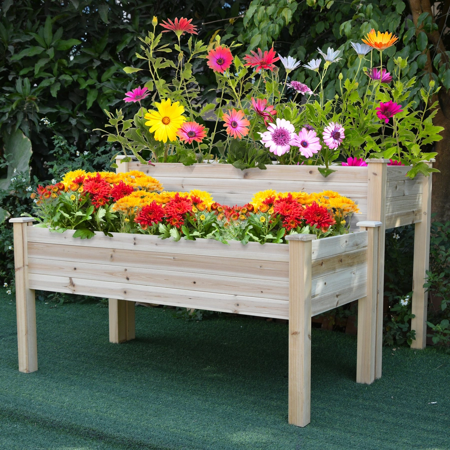 Outsunny Hochbeet 2 Stufen natur