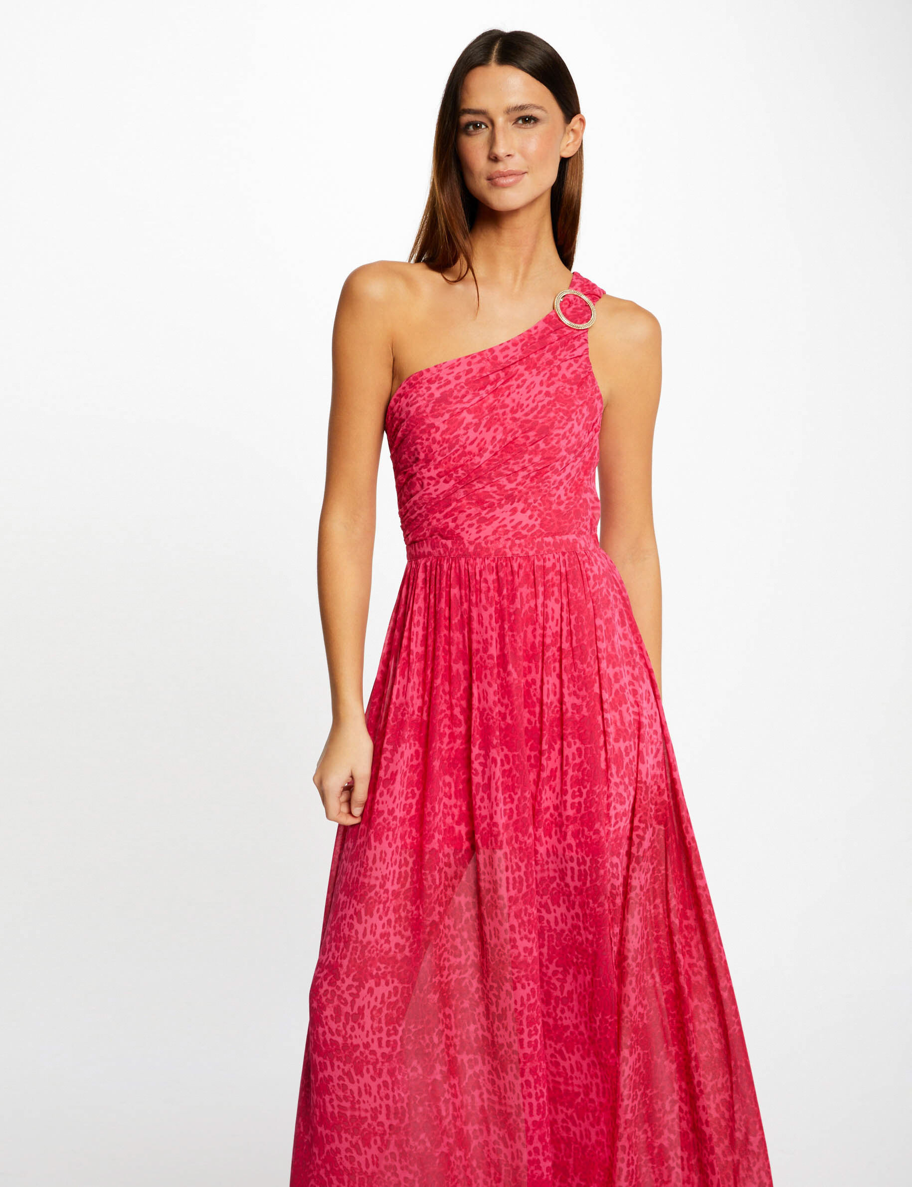 Robe longue évasée imprimé léopard rose femme - rose