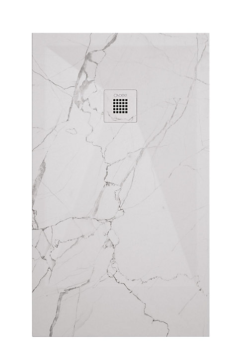 Receveur de douche 80x160 cm extra plat, résine et minéral, marbre blanc, Ayor Bathroom Nola