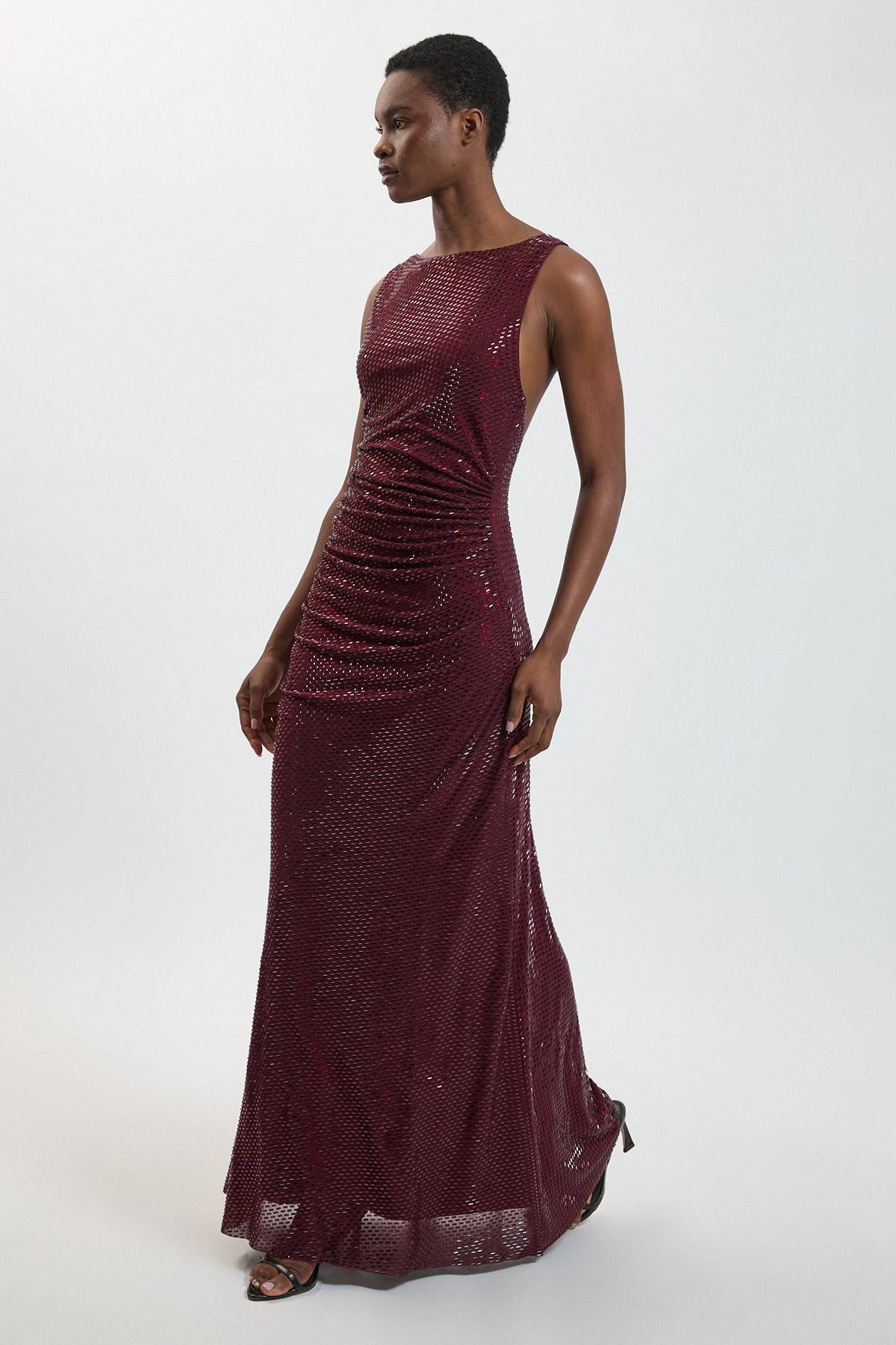 KarenMillen Robe Longue Premium À Dos Croisé Ornée De Cristaux