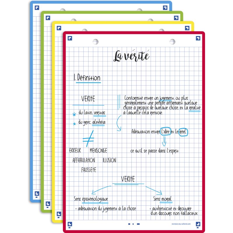 Fiche bristol 210 x 148 mm quadrillée 5 x 5 perforée couleurs assorties Oxford Révision 2.0 - Sachet de 32