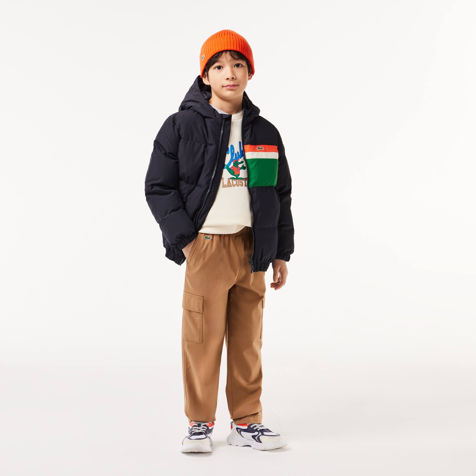 Doudoune à capuche avec empiècements contrastés Manteaux & Blousons - Bleu - Lacoste - Enfant