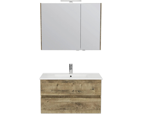 Pelipal Napoli badkamermeubelset, BxHxD 92 x 200 x 46,5 cm, frontkleur eiken ribbeck met keramische wastafel wit, SET-150-043