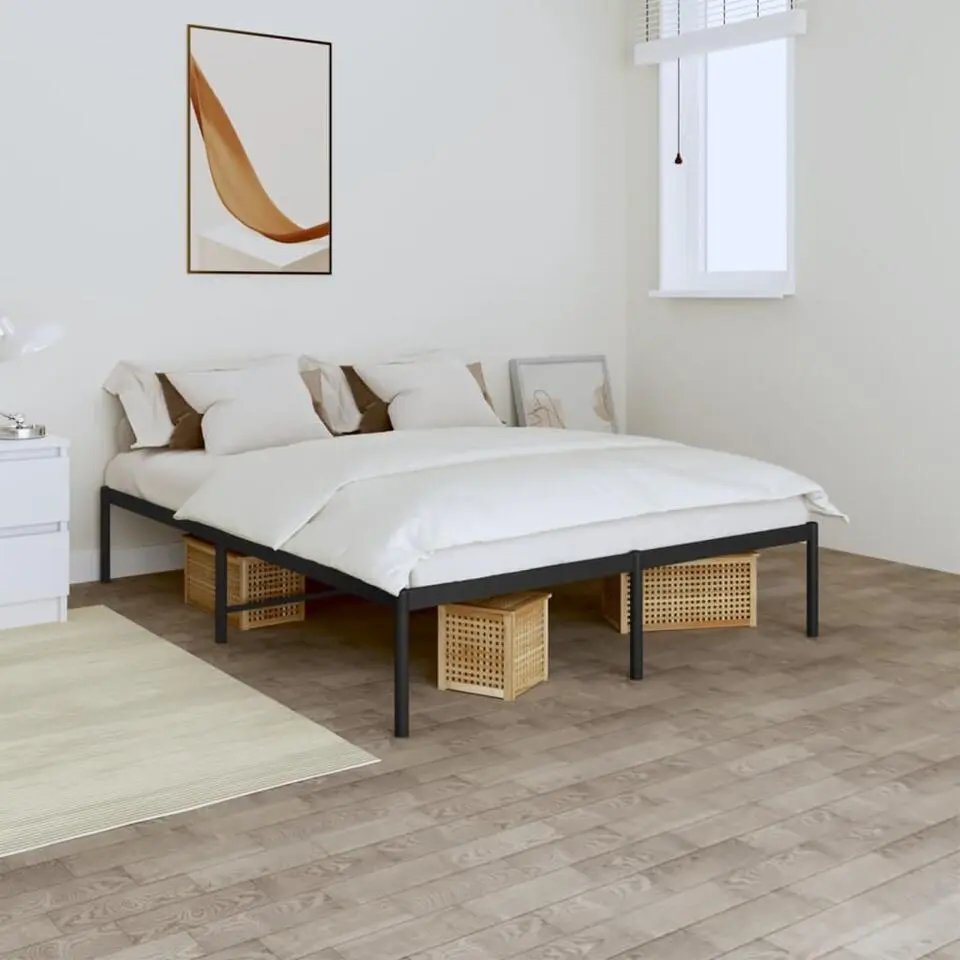 vidaXL - Tweepersoonsbed met metalen latten en poten - Zwart - 140x190 cm