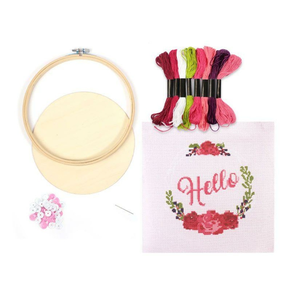 Kit tambour à broder en bois - hello
