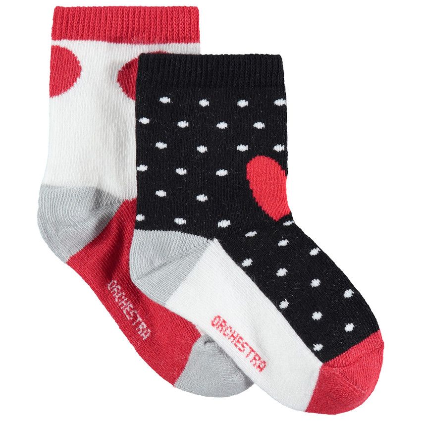 Lot de 2 paires de chaussettes à pois contrastés - Marron