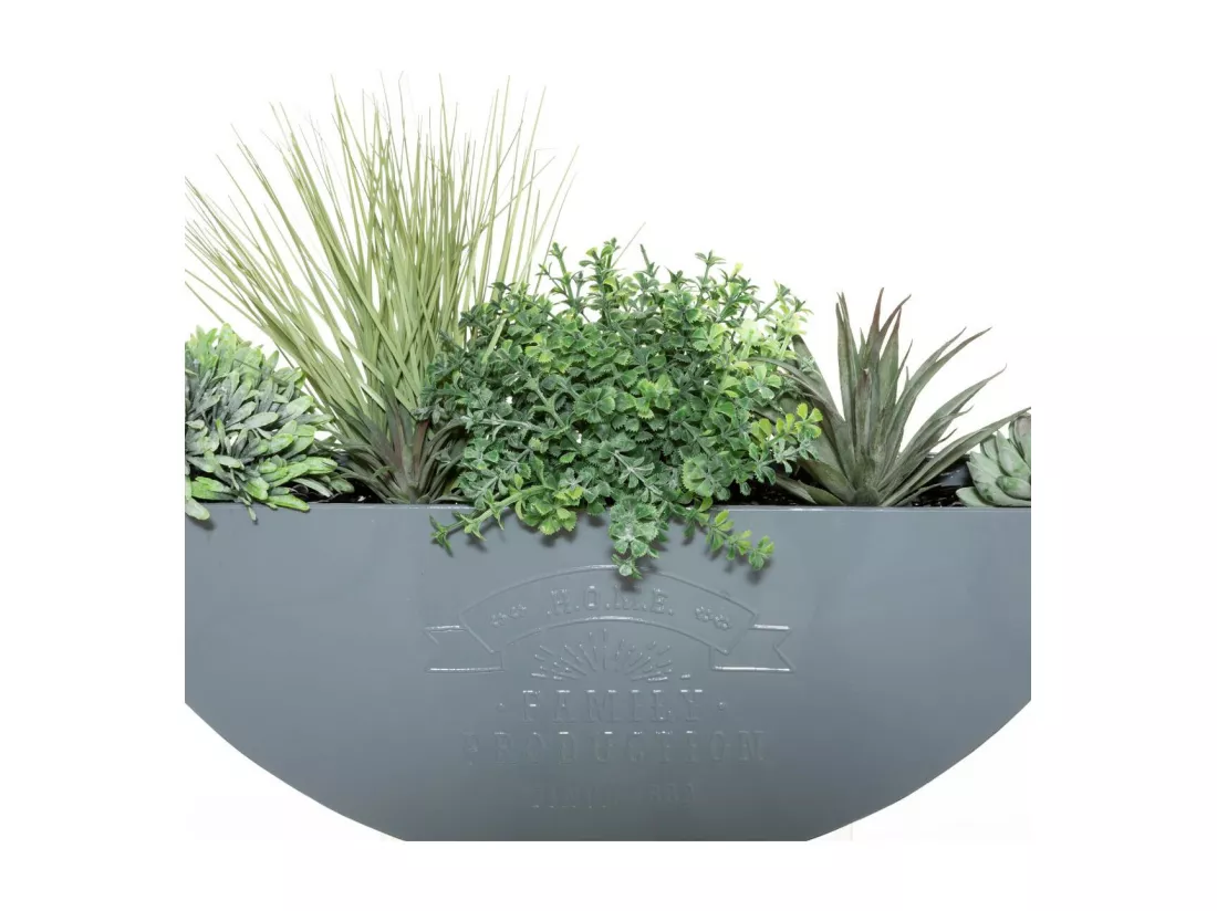 Plantes vertes artificielles dans Suspension en Métal Gris