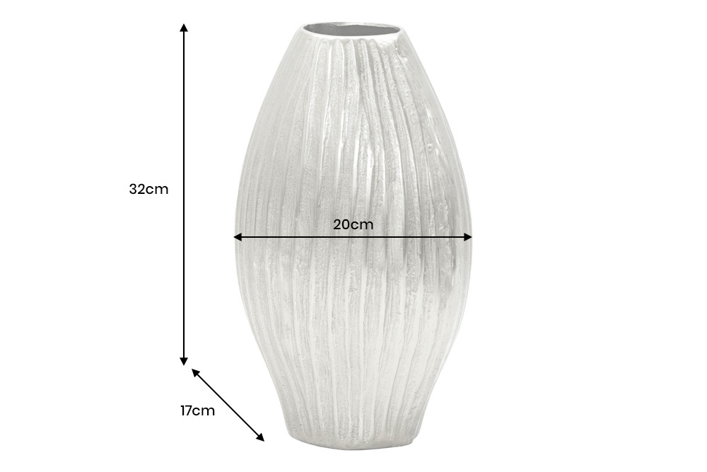 Moderne Vase ELEGANCE 35cm silber Metall Hammerschlag Design