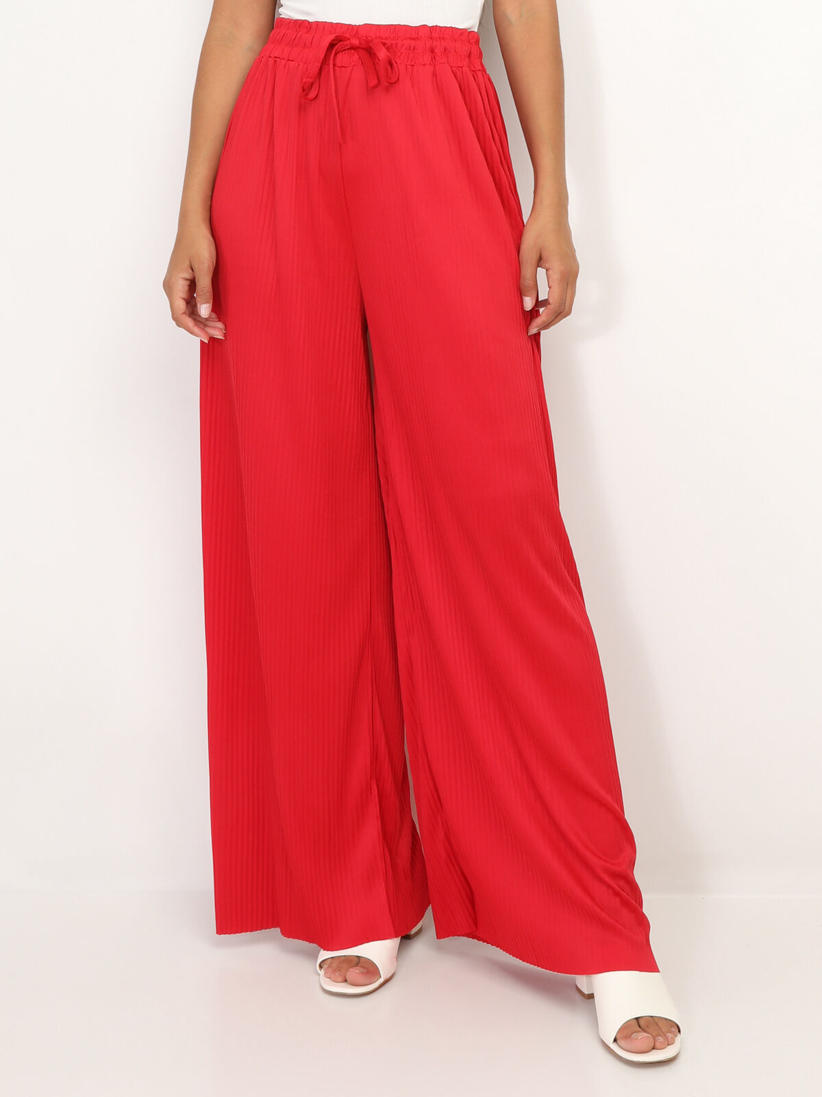 Pantalon large plissé- Rouge