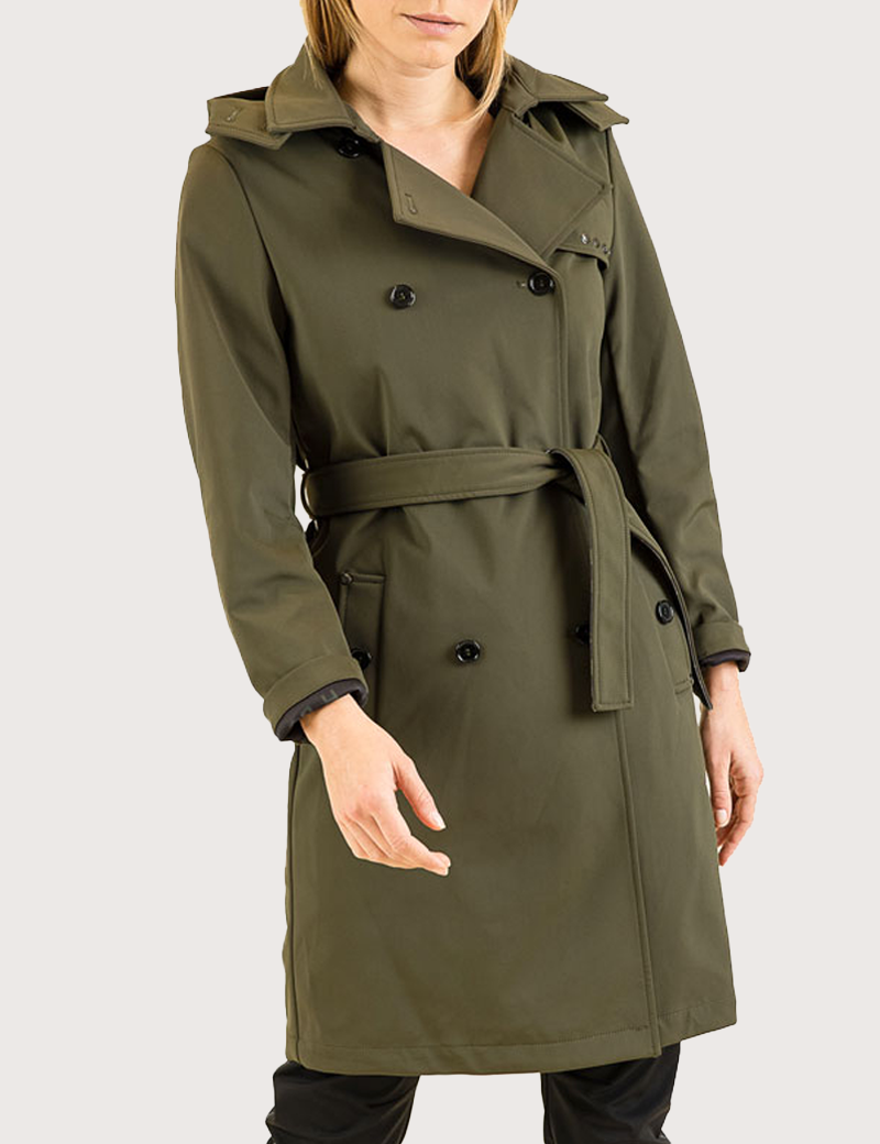 HBT TRENCH MI-LONG À CAPUCHE AMOVIBLE KAKI POUR FEMME QUEEN