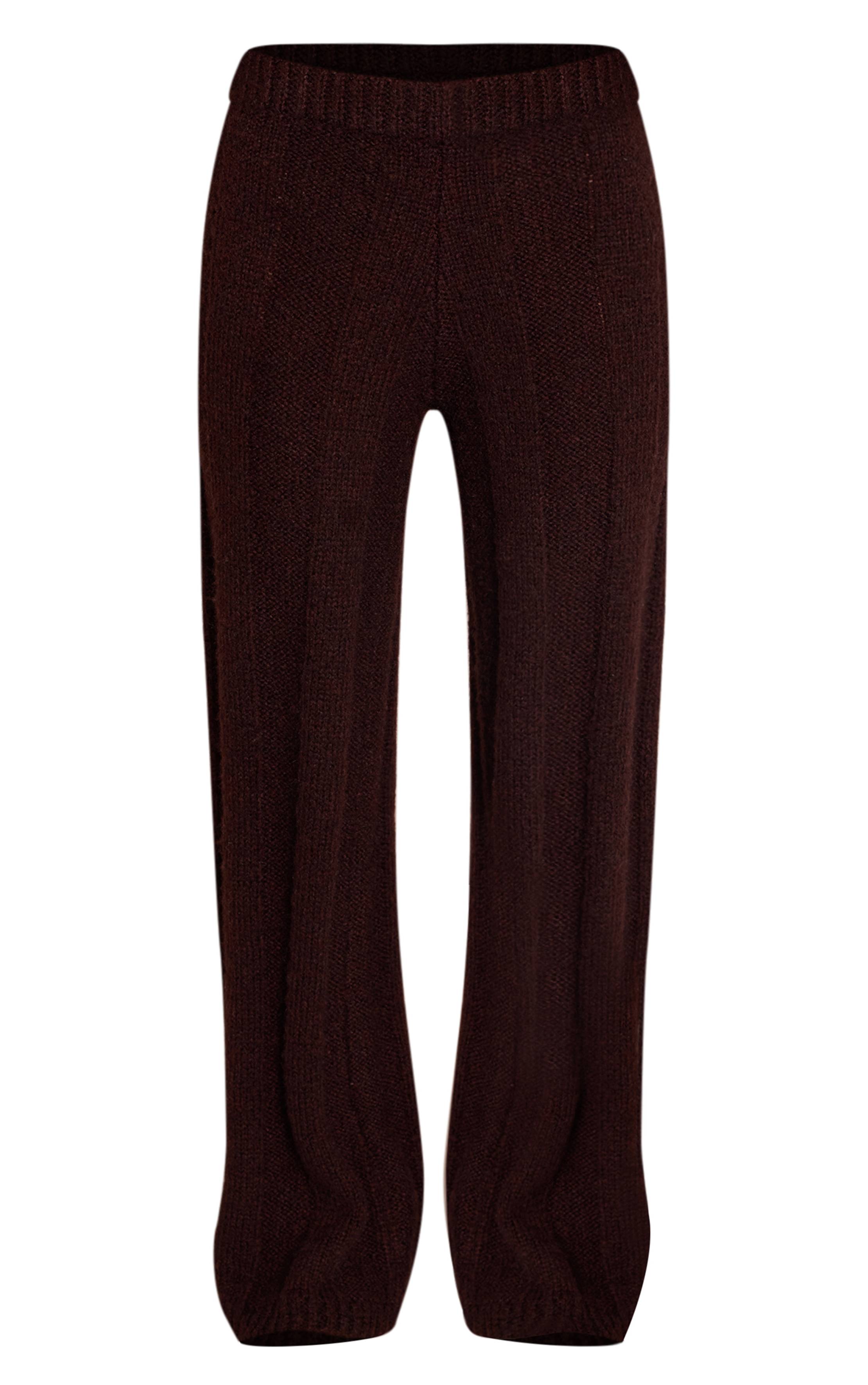 Dark Chocolate Pantalon En Maille Côtelée Épaisse