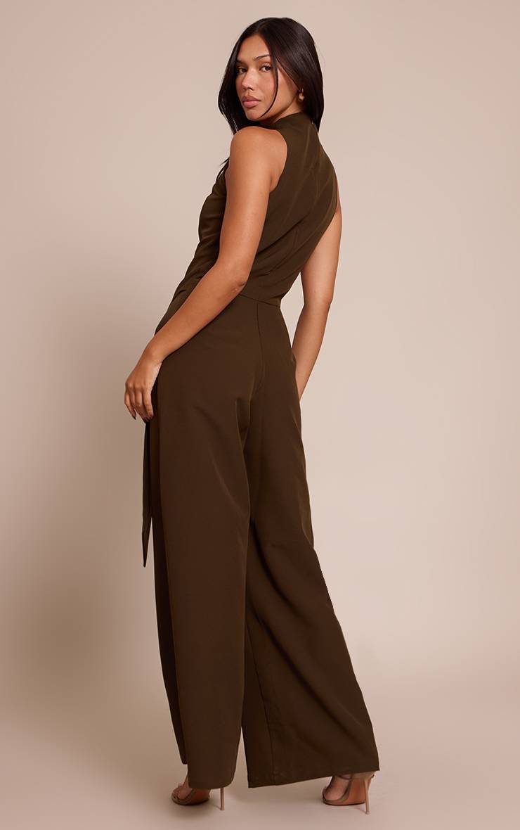 Kaki Combinaison Pantalon Droit Avec Ceinture Tissée Et Détail Ajusté