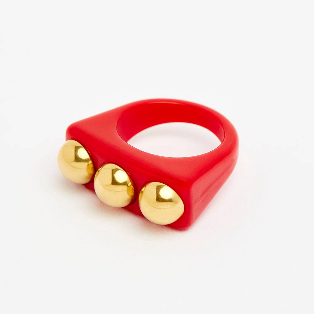 Rock attitude Bague plexi rouge et clou acier