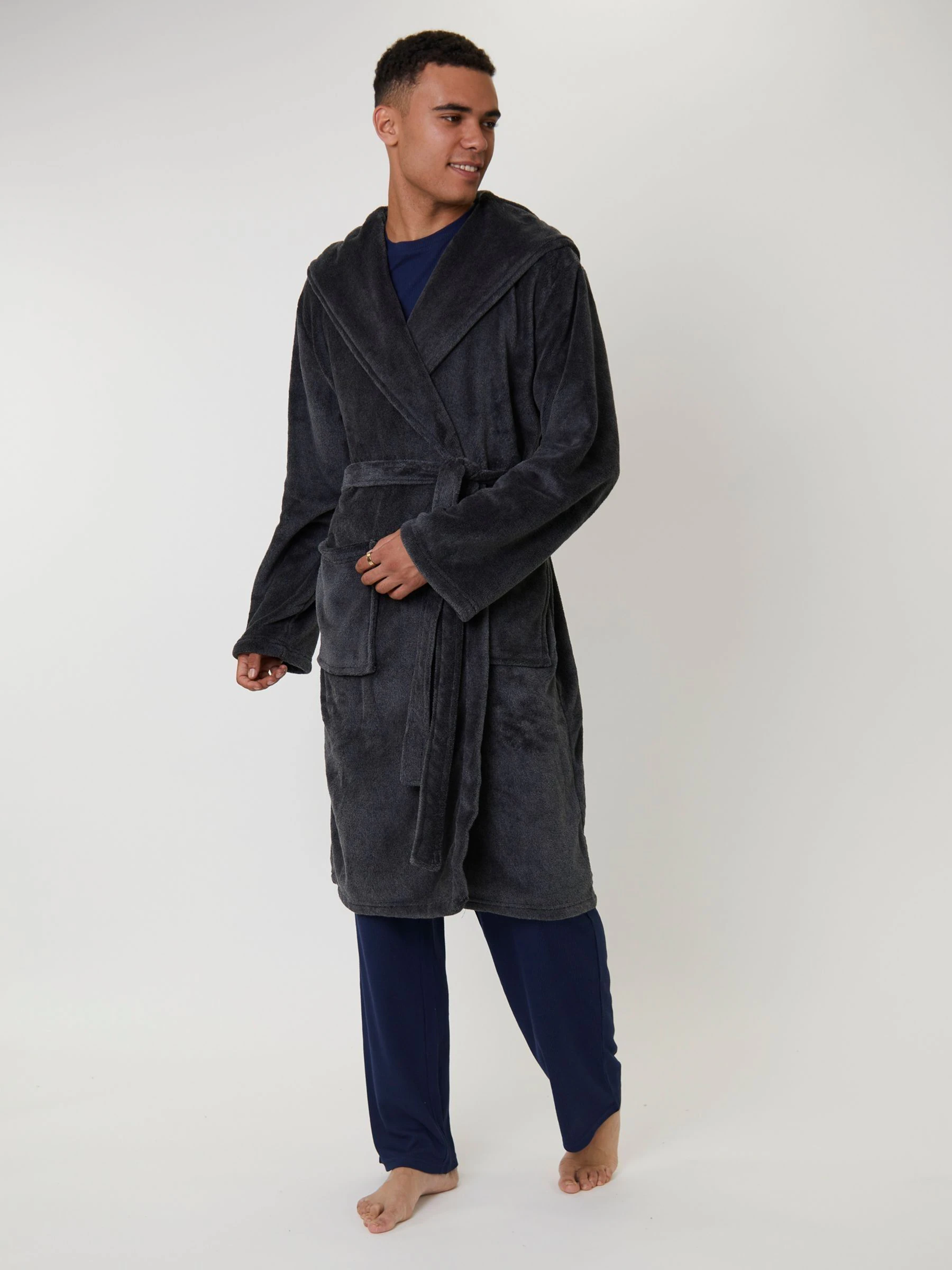 Loungeable Textured Hooded Mens Dressing Gown