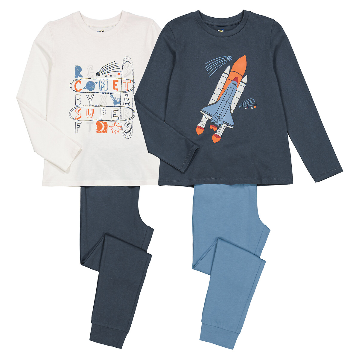 COLEÇÃO LA REDOUTE<br>Conjunto de 2 pijamas, estampa de foguete e texto
