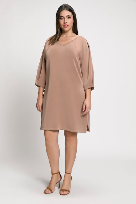Sweatkleid, Zierfalten, V-Ausschnitt, 3/4-Arm