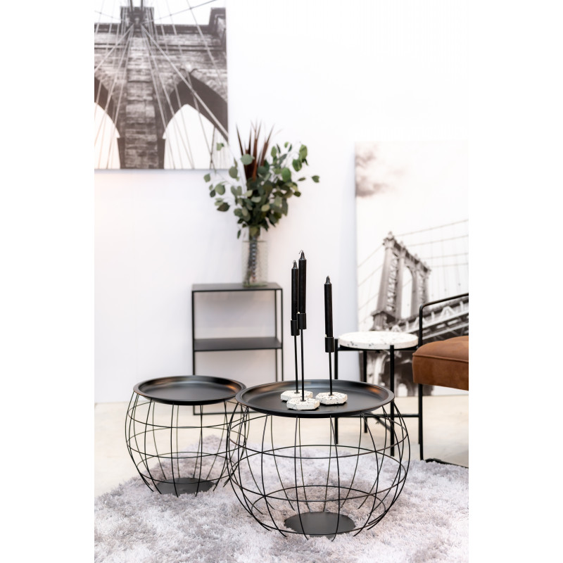 Tables basses gigogne rondes,table d'appoint avec rangement intégrés métal noir industrielle (lot de 3) s/m/l- meuble de salon