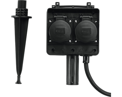 Tuinstopcontact met grondpen, 4-voudig, IP44, 1,5 m kabel, zwart, tot max. 3680 watt