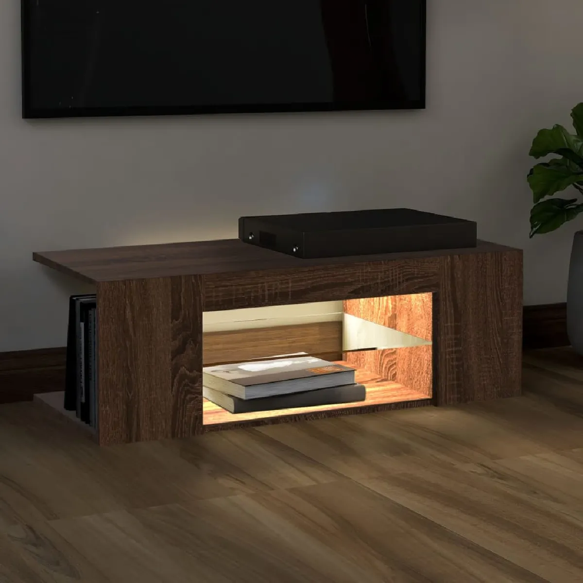 vidaXL Meuble TV LED - Chêne Marron 90x39x30 cm