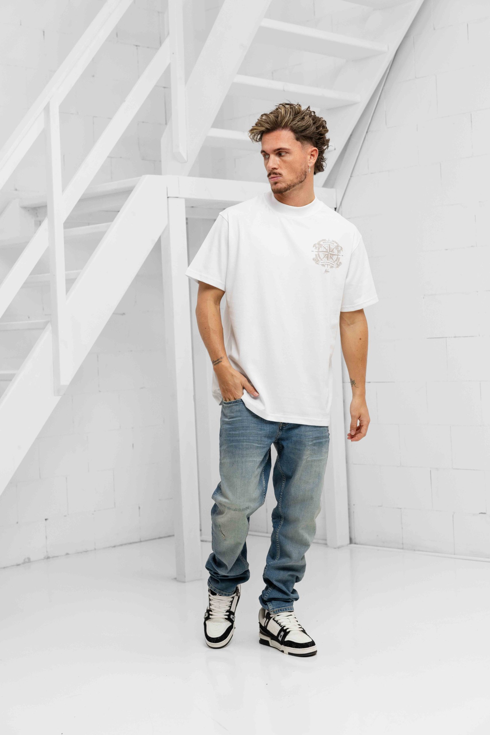 Malelions Compass T-Shirt Heren Wit