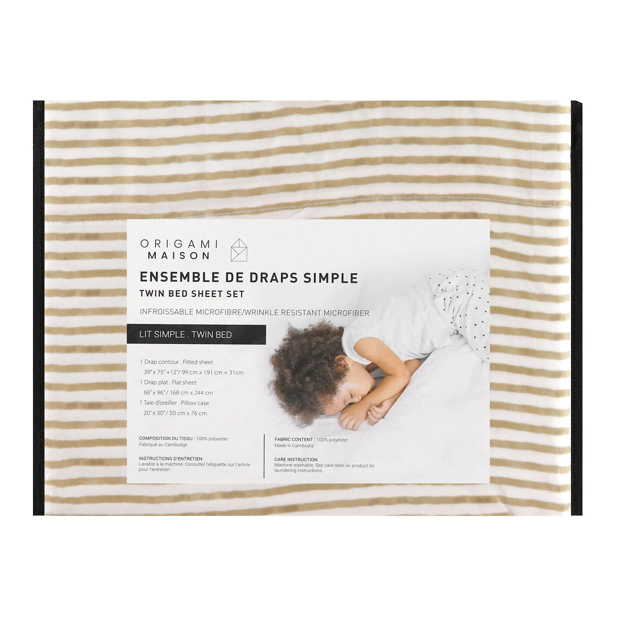 Origami Maison Ensemble Draps Lit Simple  - Rayé