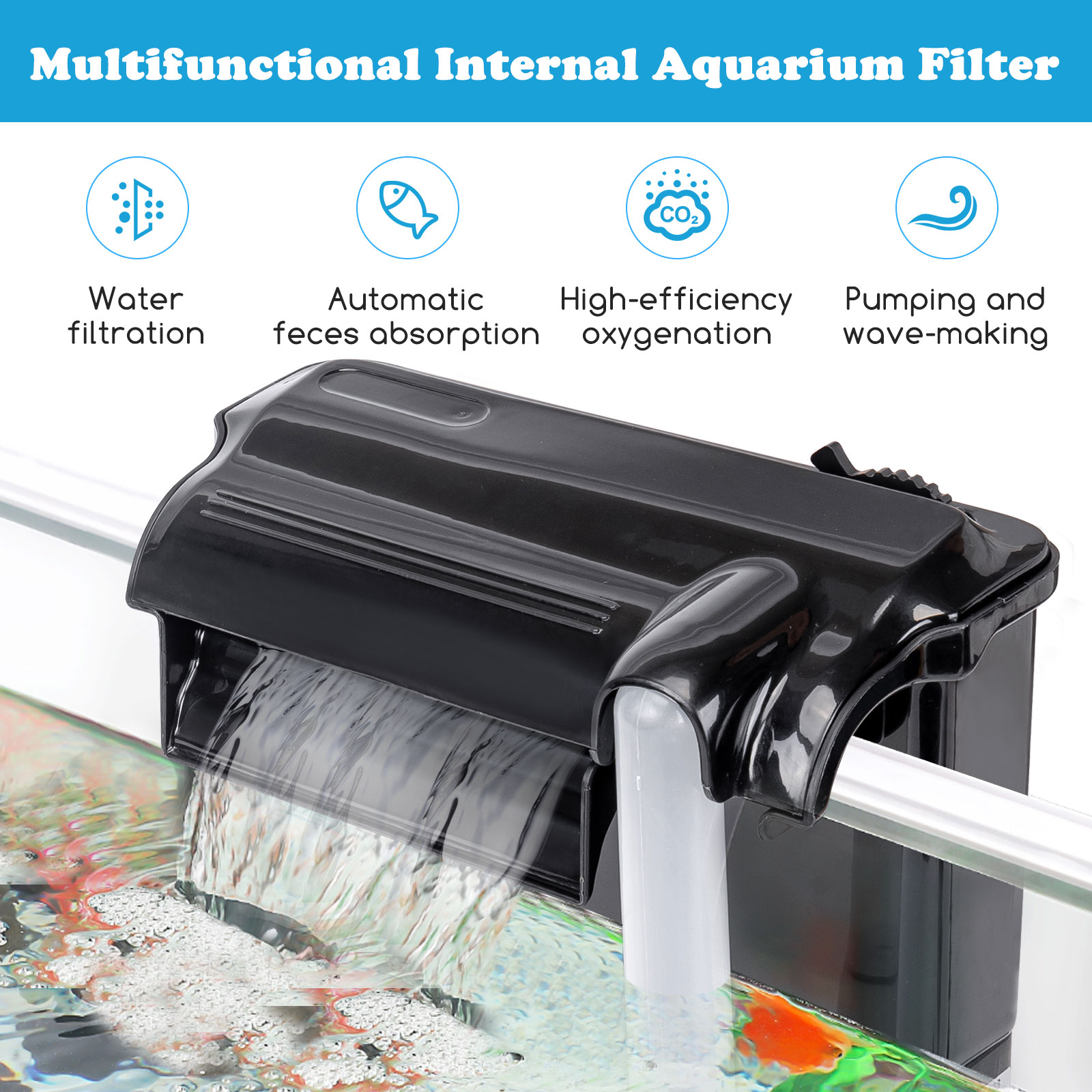Nobleza - Filtro para Aquário, Filtro Suspenso 3 em 1 para Aquário 400L/H, Sistema de Filtragem com Bomba de Água Integrada, Design de Fluxo de Água em Cascata, Economia de Energia 5W