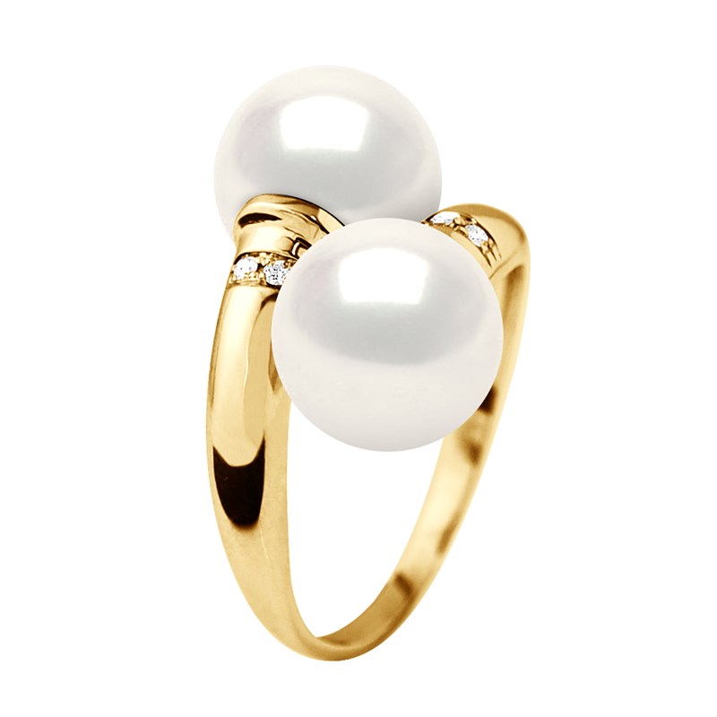 Bague Stella Jonc Perles d'Eau Douce 8-9 mm & Diamant - Or Jaune