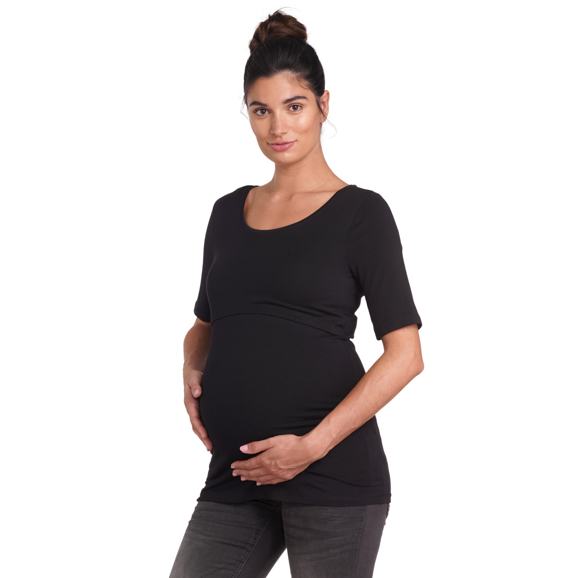 Gina Mama Damen Umstands-T-Shirt mit Stillfunktion schwarz