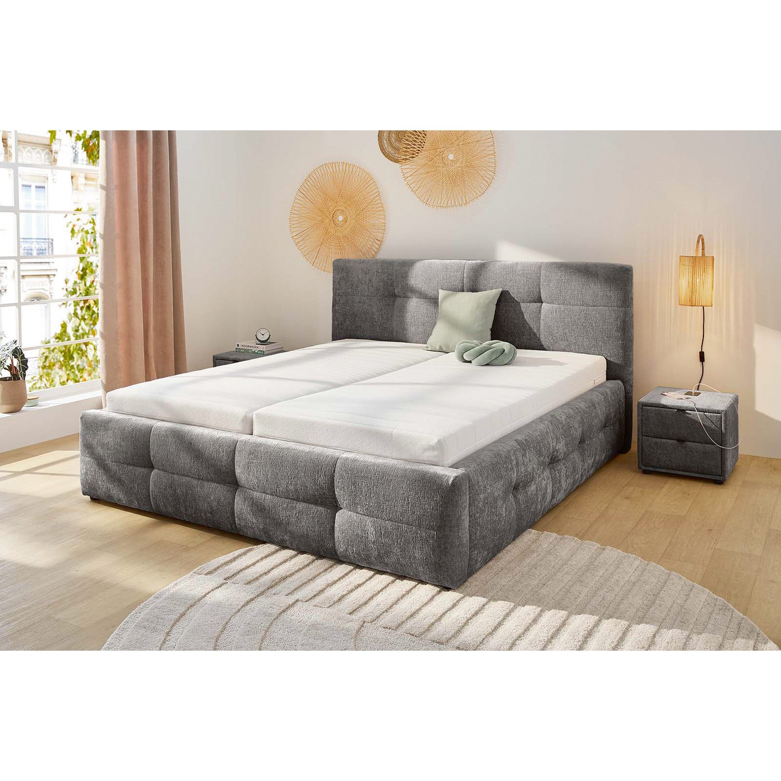 Polsterbett Tivoli Stoff Chenille, ohne Lattenroste 180 x 200, grau