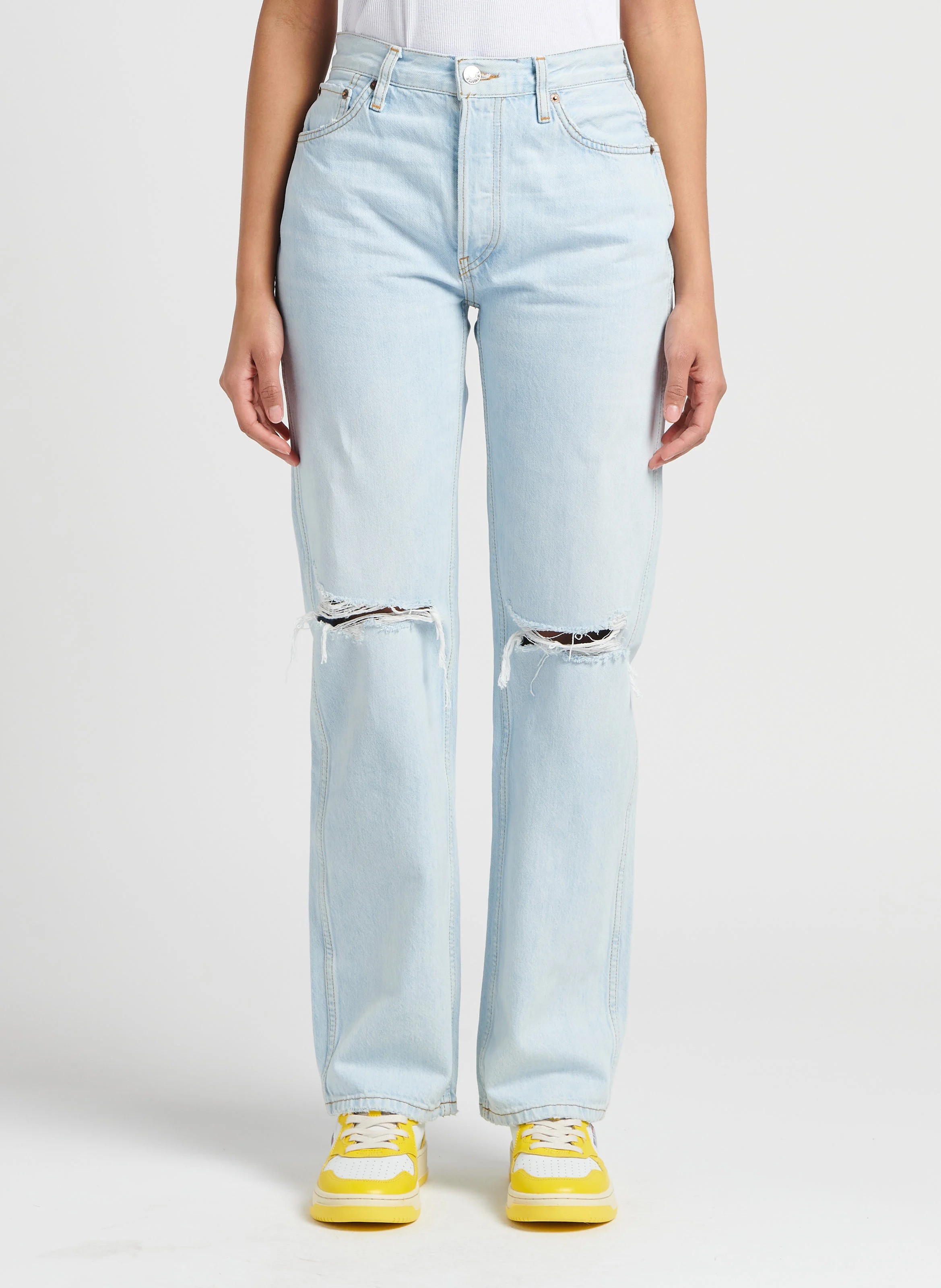 90S HIGH RISE - Jean droit taille haute en coton délavé | Jean Délavé