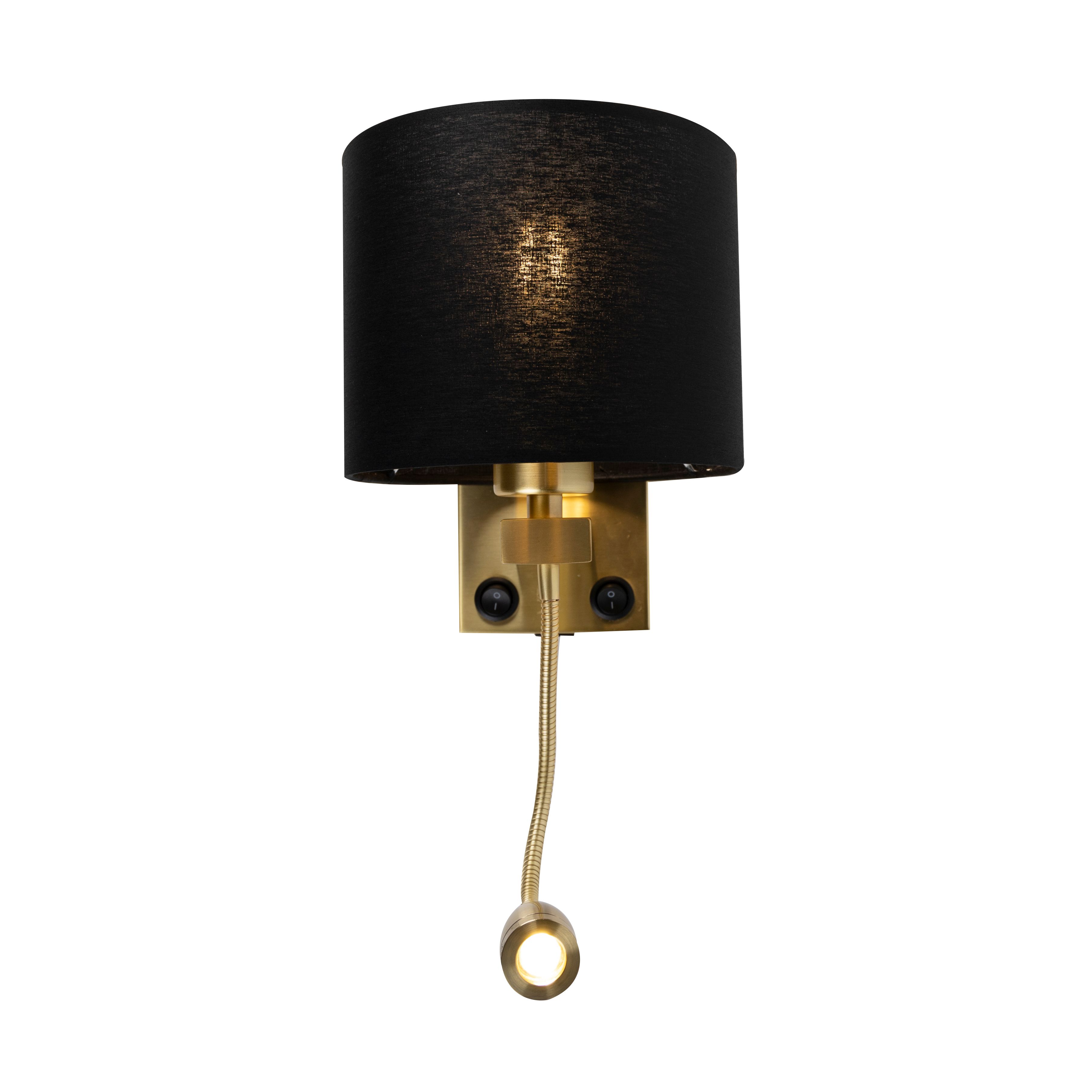 Art deco wandlamp goud met USB en zwarte kap - Brescia