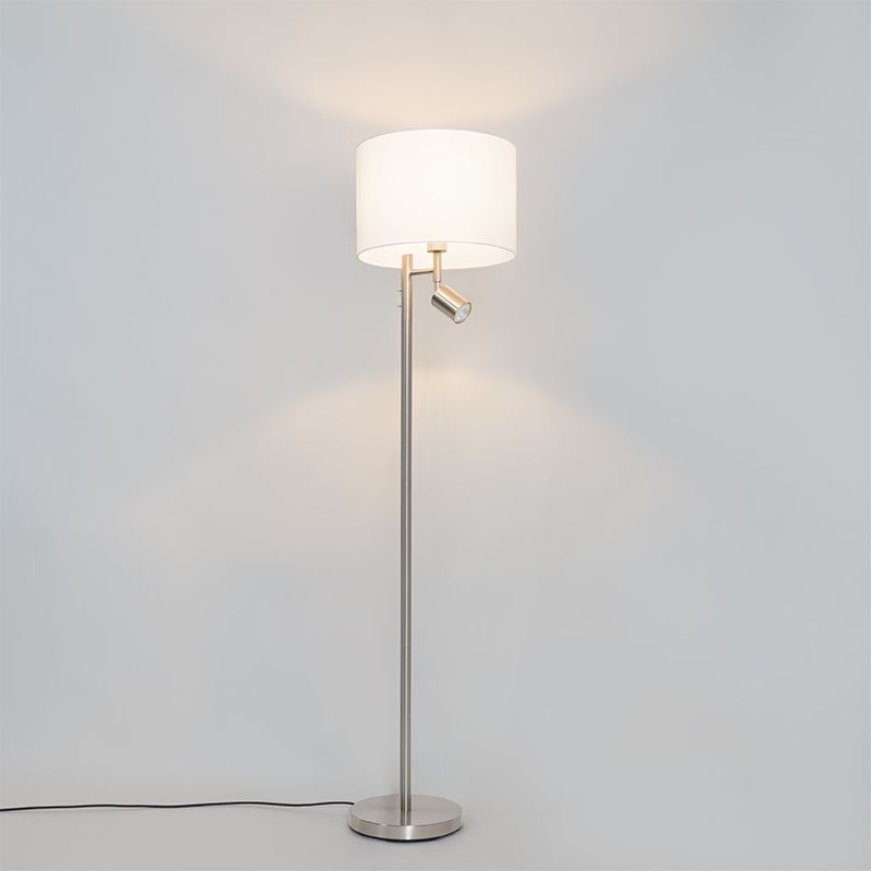 Vloerlamp staal met kap wit en leeslamp - Jelena