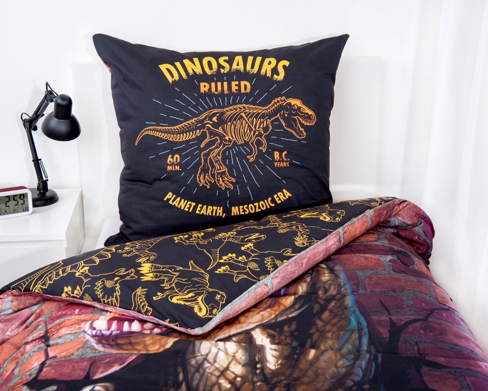Kinderbettwäsche DINO 3D - rot - grau - 135x200 cm