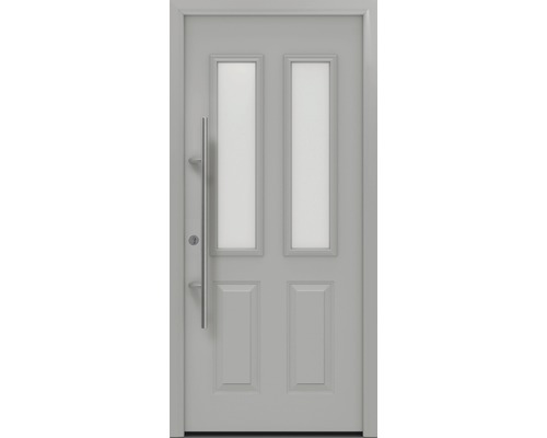EcoStar ISOPRO Secur IPS 410S voordeur, 1100 x 2100 mm, linksdraaiend, RAL 9006 wit aluminium mat, inclusief beslagset, RVS-greep, veiligheidsprofielcilinder met 5 sleutels