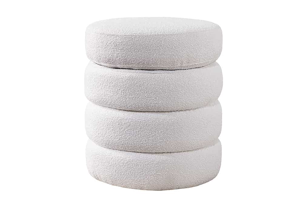 Runder Hocker VOGUE 50cm creme weiß Bouclé Polsterhocker mit Stauraum