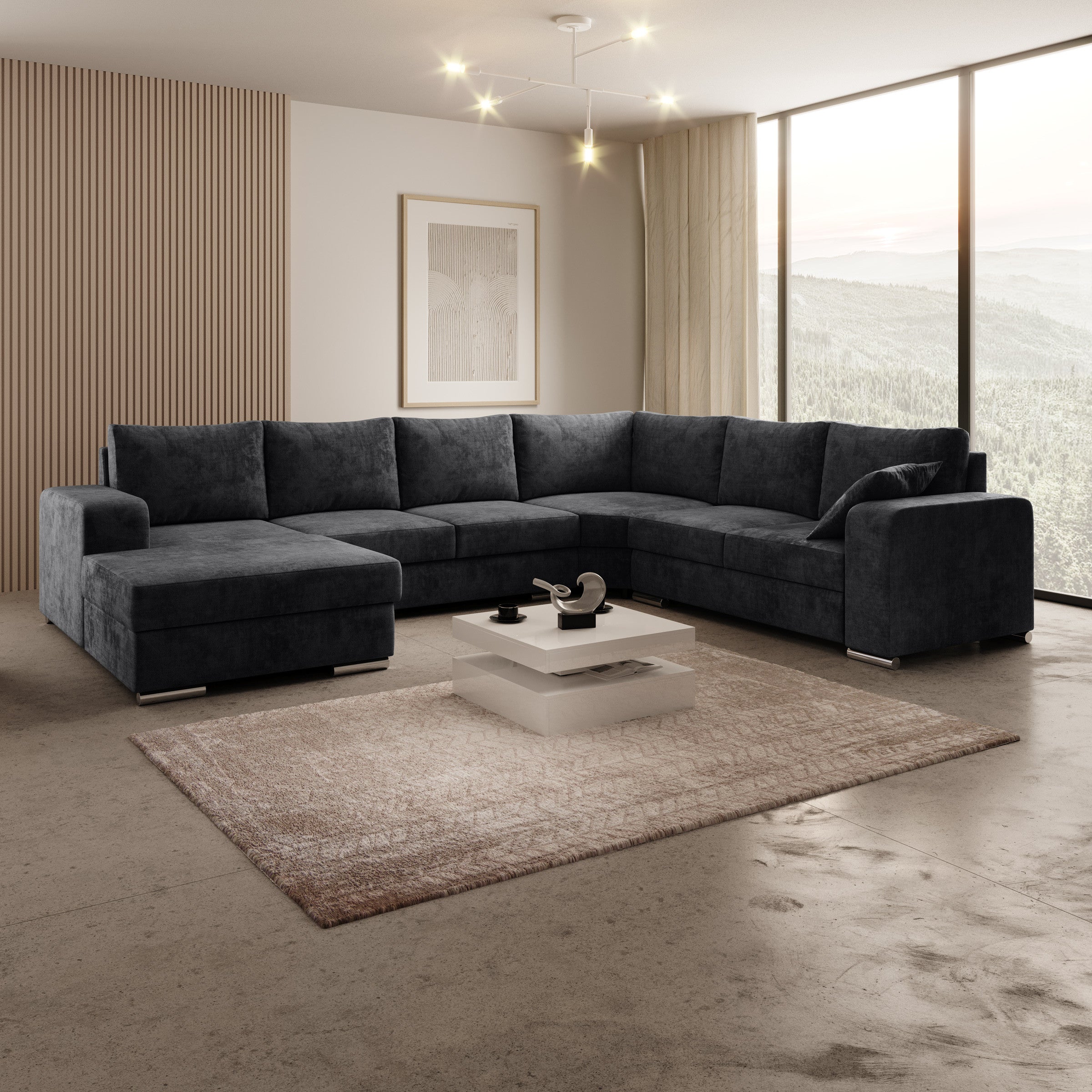 Adel - Hoekbank 5-zits met chaise longue - Velvet zwart - Links
