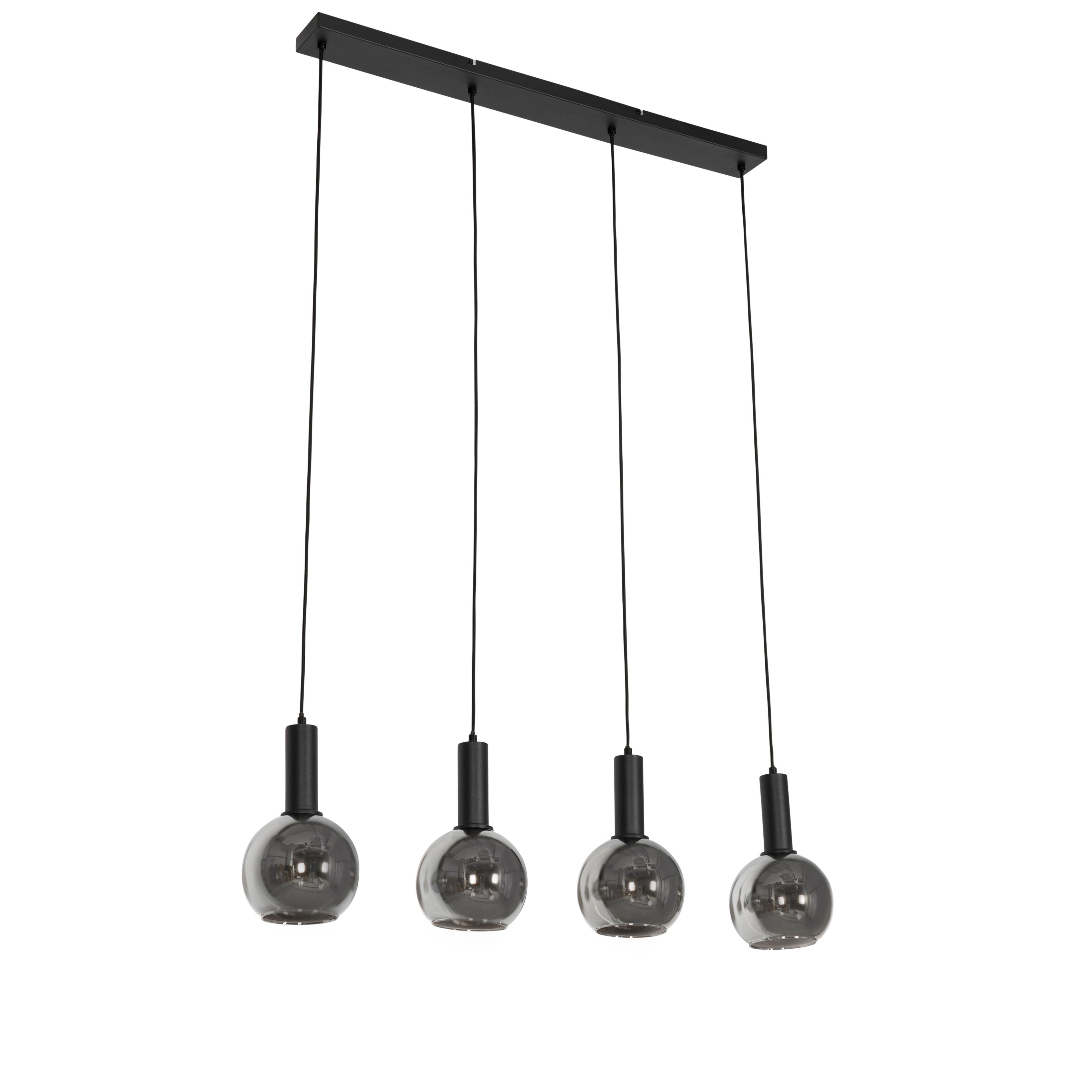 Art Deco hanglamp zwart met smoke glas 4-lichts - Josje