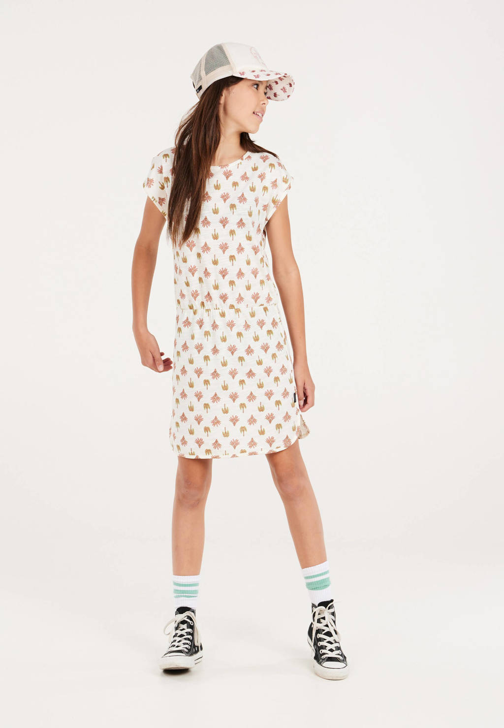 Protest jurk met all over print wit/roze/groen