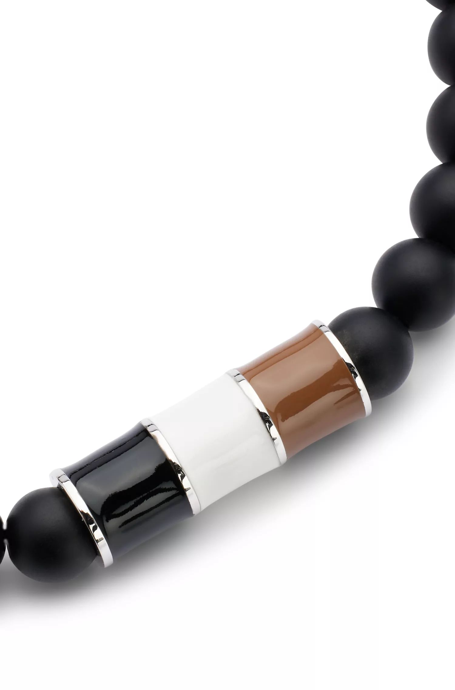 Bracelete BOSS preto com contas de ágata e detalhe de listra exclusiva.