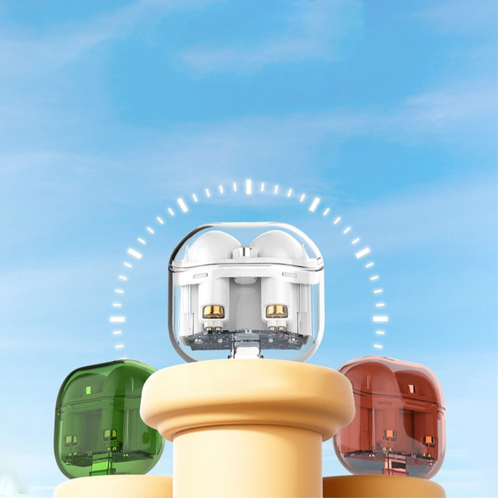 Kabellose Bluetooth 5.3 In-Ear Kopfhörer Headset mit Ladecase (300mAh) - Weiss / Transparent