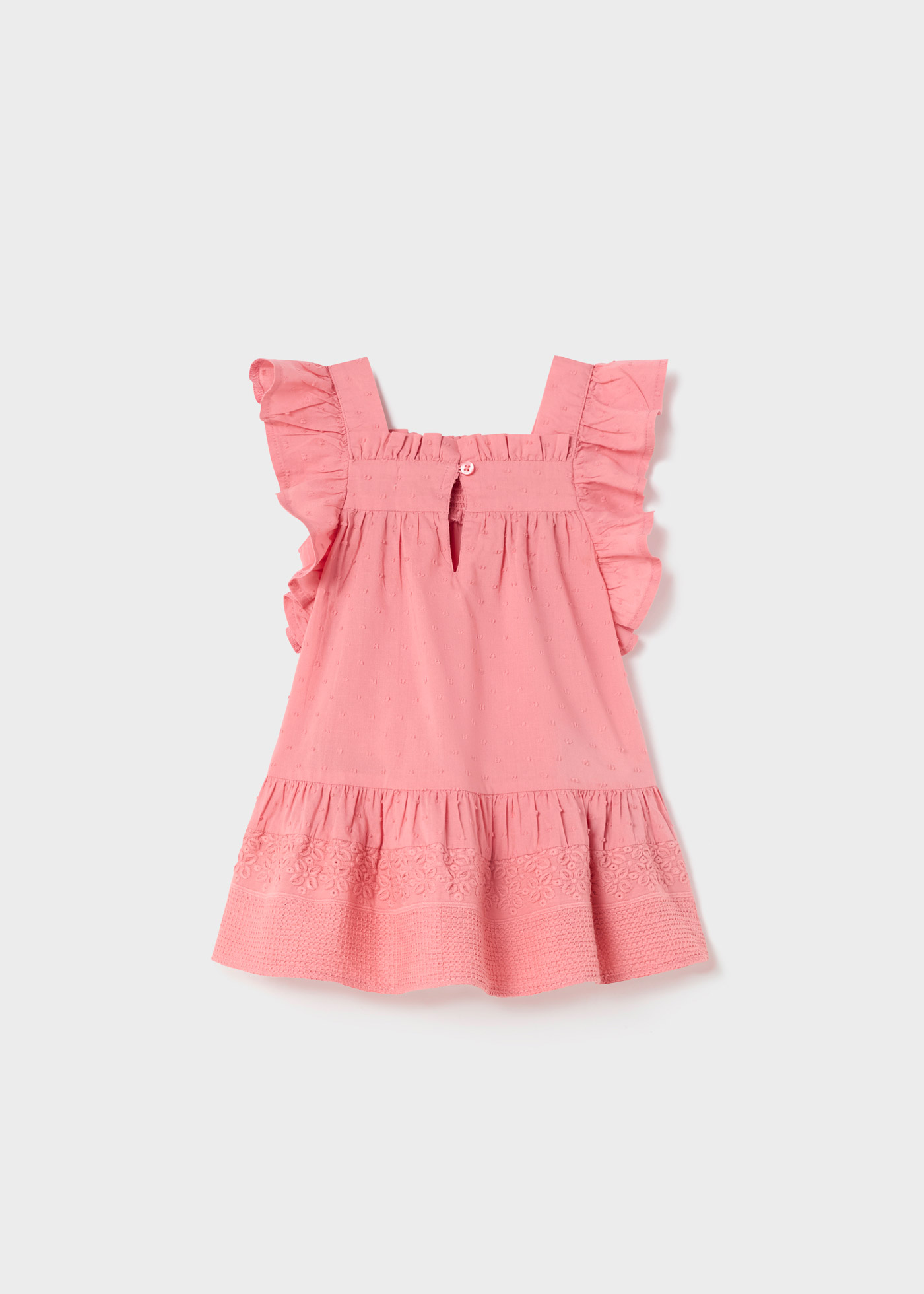 Vestido de bebê com babados de algodão e tecido plumeti