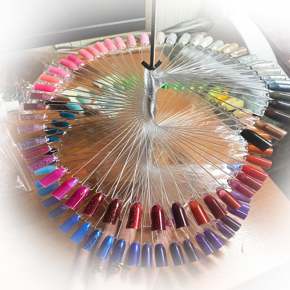 (128-tlg. Set) Nail Tips Display Ständer für Gelnägel Nageldesign Spiralständer mit Zahlenkleber für 120 Farben - Transparent