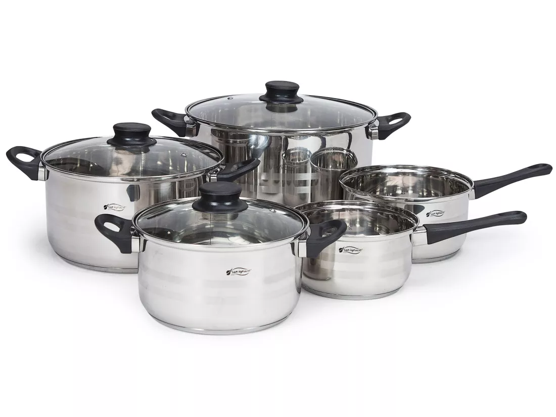 batterie de cuisine en acier inoxydable de 8 pièces avec poêles à frire (18,20,24 cm) en aluminium forgé collection daimiel