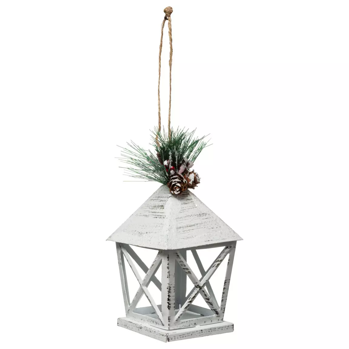 Lanterne de Noël en métal (H12 cm) Blanc