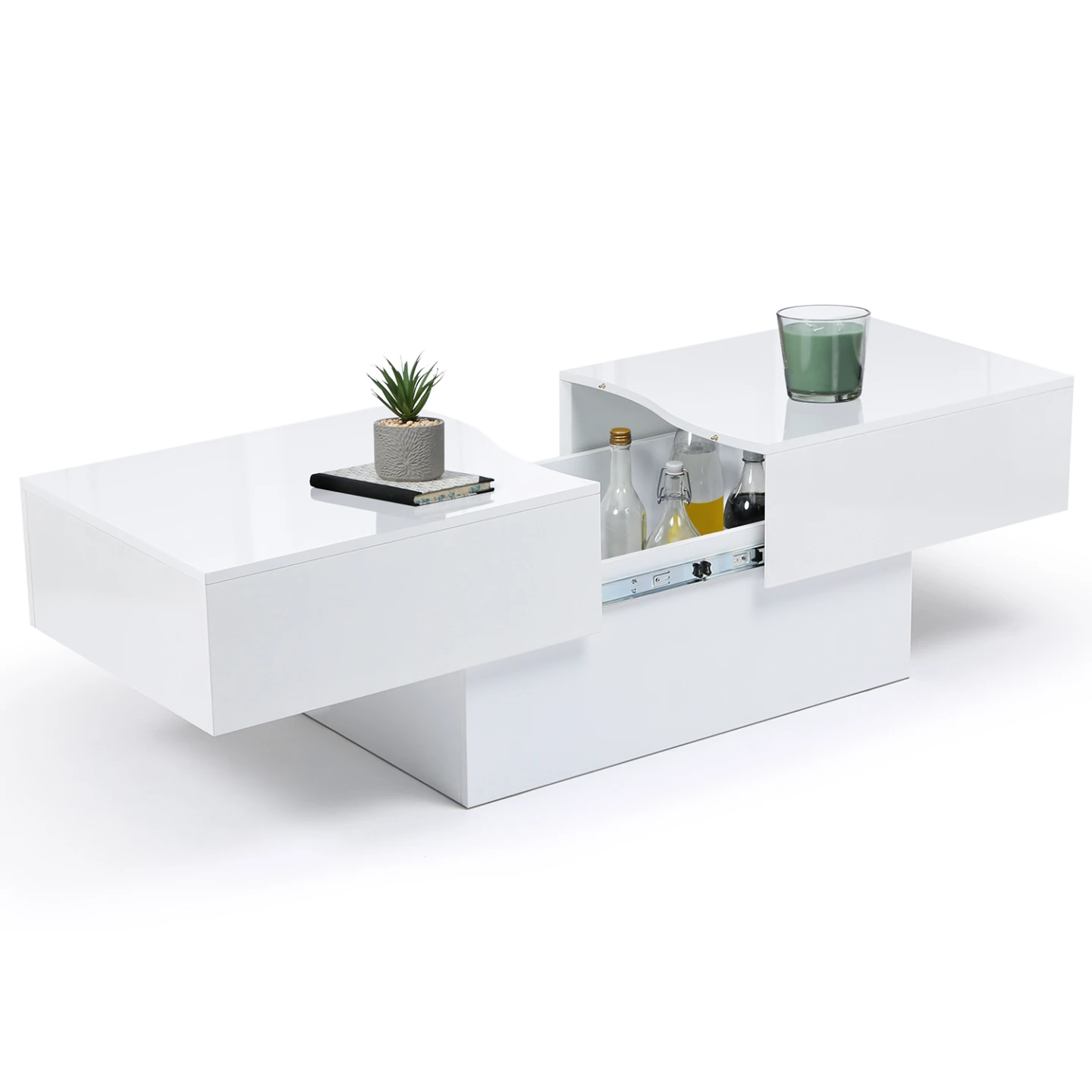 Table basse coulissante rectangulaire MARTA bois blanc